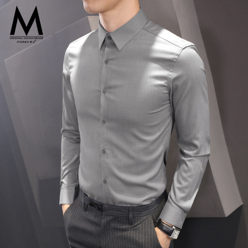 Superior light luxury plush shirt male sleeve business dress autumn and winter menswear free leisure gray shirt