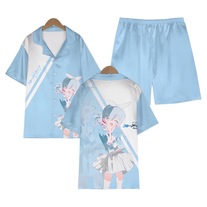 Blue Archive Arona Merchandise Anime Short-Sleeve Pajama Set for Men and Women Couple Style Loungewear Blue Archive Arona Merchandise Anime Short-Sleeve Pajama Set for Men and Women Couple Style Loungewear