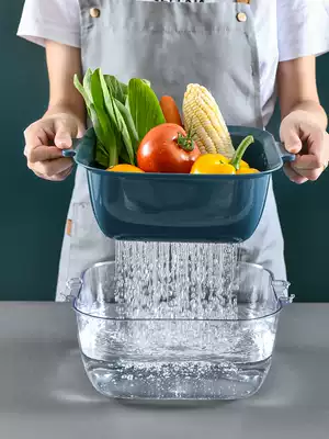Kitchen washing basin drain basket plastic double pool rice artifact creative household washing fruit plate washing basket
