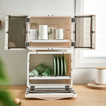 Kitchen Bowl Rack Drain rack Bowl Tray Containing Shelf Dust Protection with lid with drain Bowl Cabinet Home containing Diviner