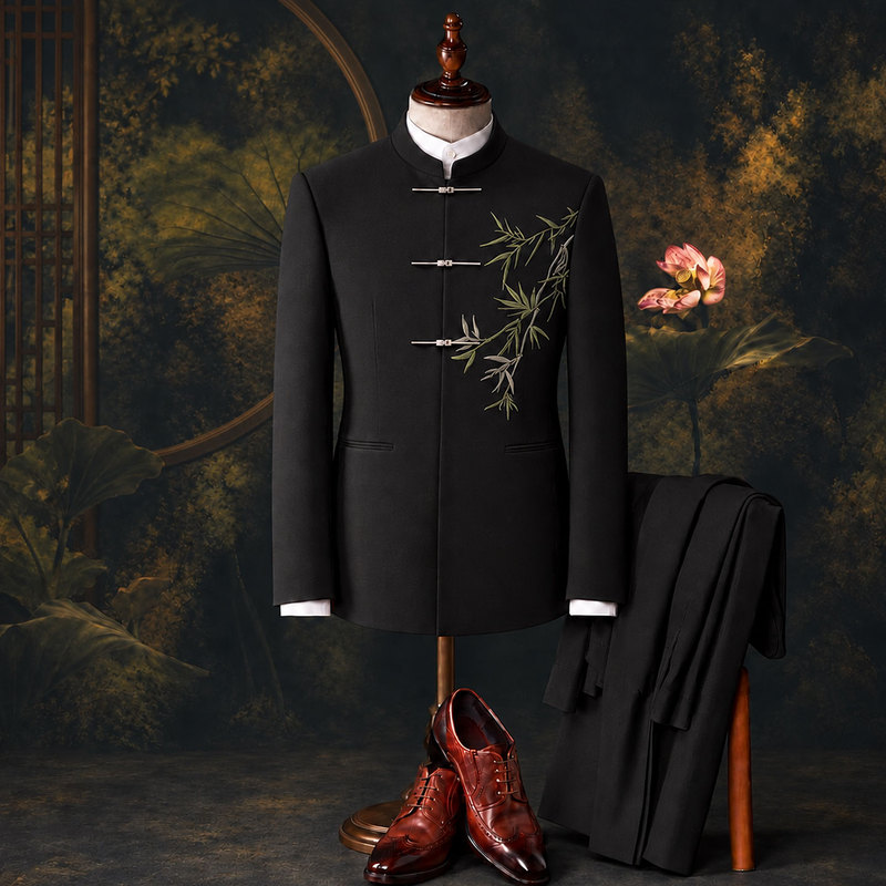 Arhi Suit Store Stand Collar New Chinese Style Zhongshan Suit Engagement Wedding Groom Wedding Suit Set Men's Embroidery 2403 Arhi Suit Store Stand Collar New Chinese Style Zhongshan Suit Engagement Wedding Groom Wedding Suit Set Men's Embroidery 2403