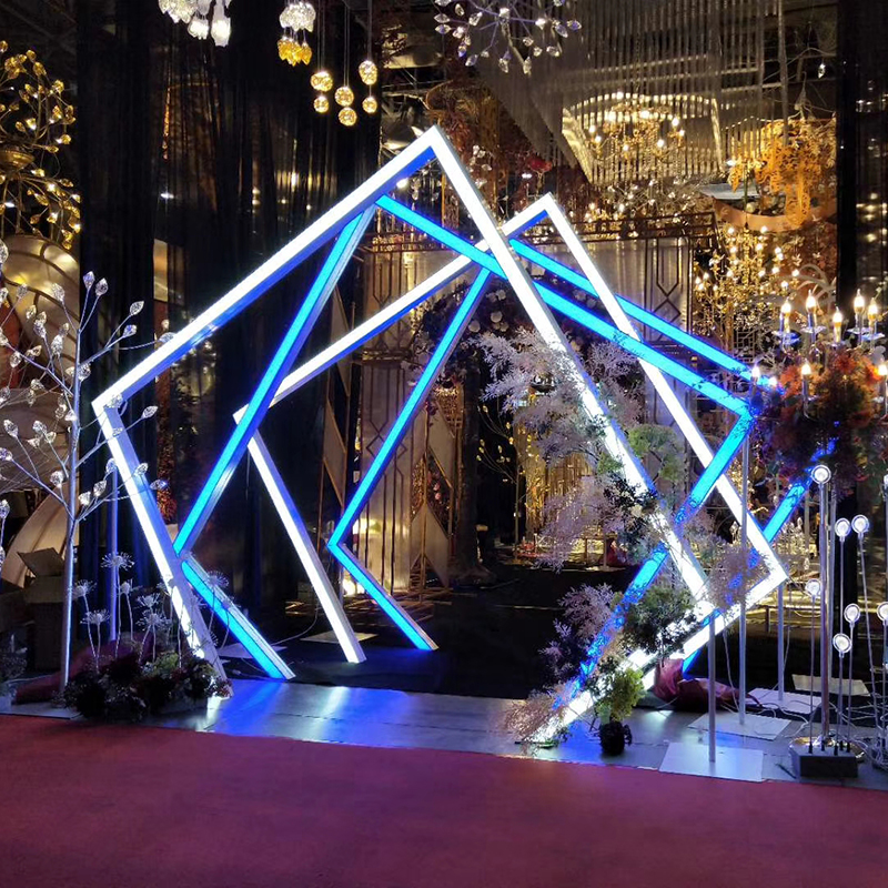 Customized LED luminous geometric arch Celebration wedding event hotel shopping mall welcome lighting decoration time tunnel