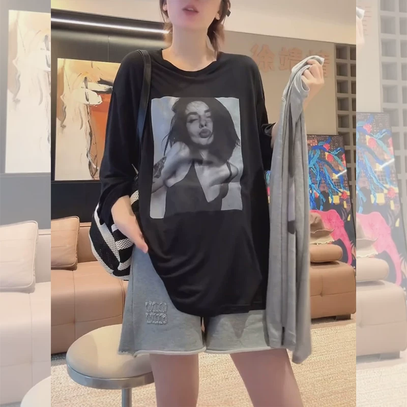 Ретро осень базовый лонгслив для отдыха, oversize