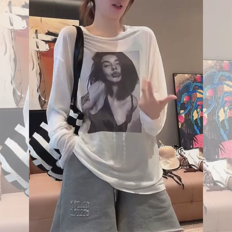 Ретро осень базовый лонгслив для отдыха, oversize