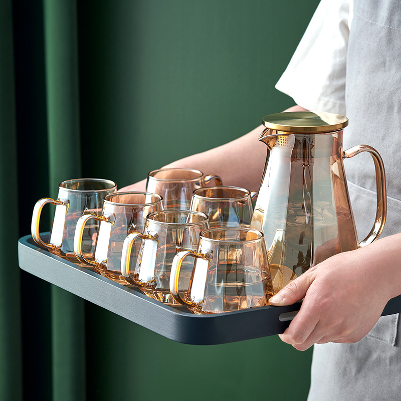 Xiang Yungrui High temperature resistant cold water jug cool water cup Home large capacity heat resistant electroplating glass cold water pot suit