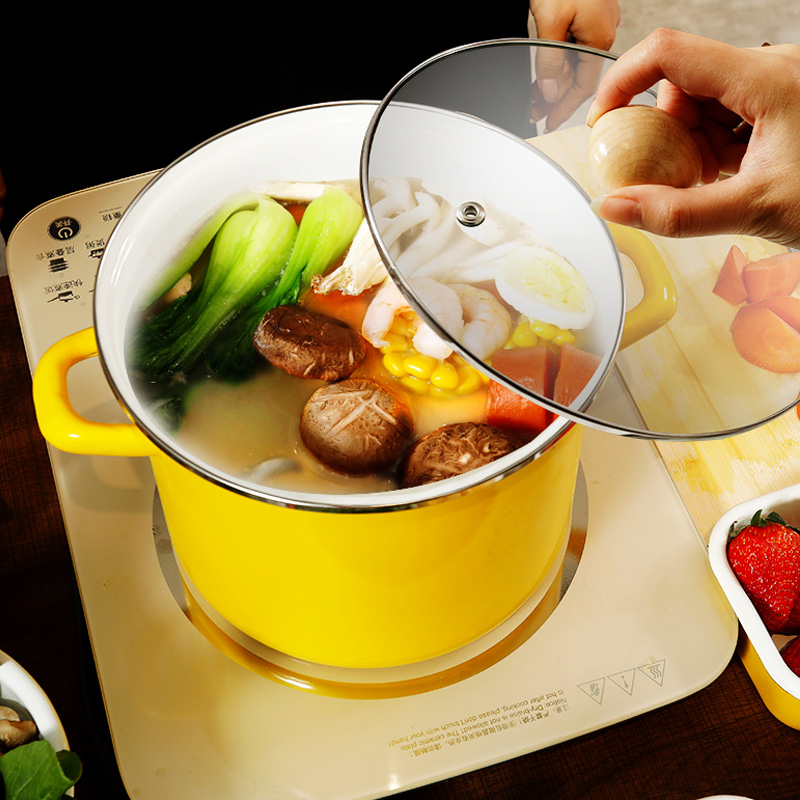 Dile enamel pot pot pot for Nordic wind electromagnetic stove thickening double ear boiler gas stove for non-stick pan