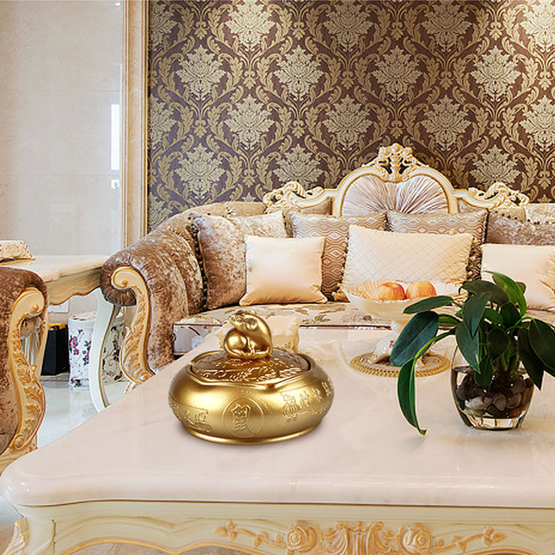 Zodiac ashtray golden light luxury resin home living room creative personality trend with lid with anti-flying ash