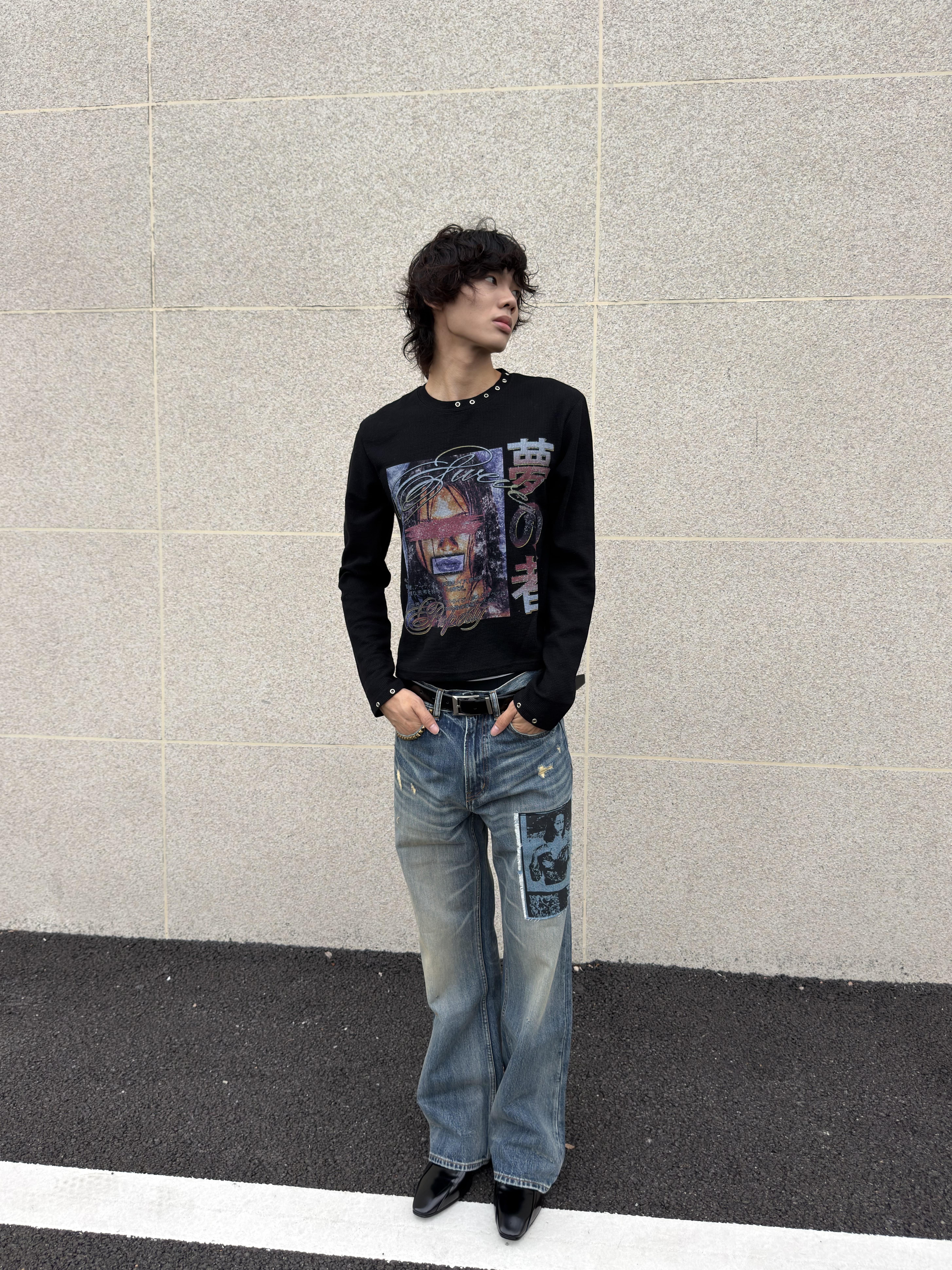 VOWPROGRESS Studded 280g Waffle Long-Sleeve Tee
