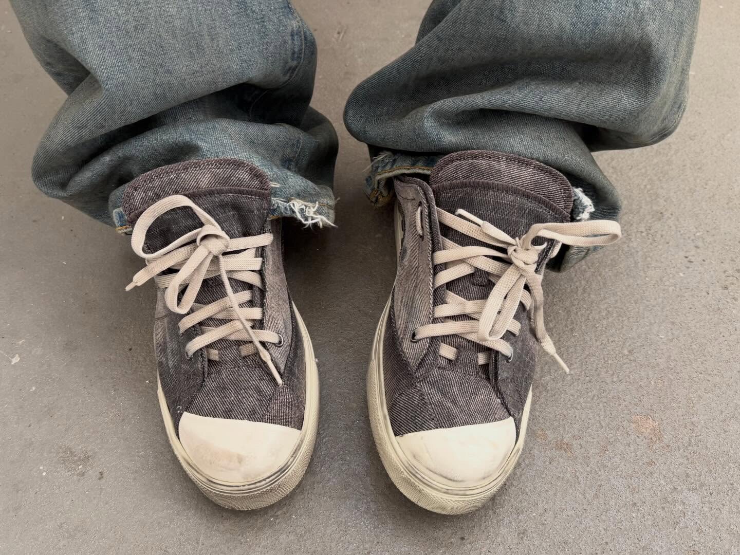VOWPROGRESS Double-Layer Canvas Denim Low-Top Sneaker