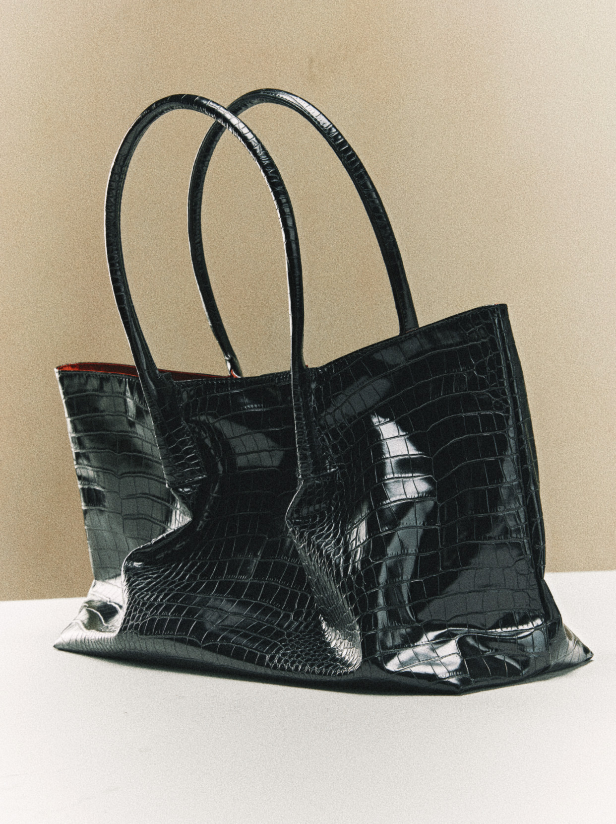 VOWPROGRESS Croc-Embossed Ruched Faux Leather Tote Bag