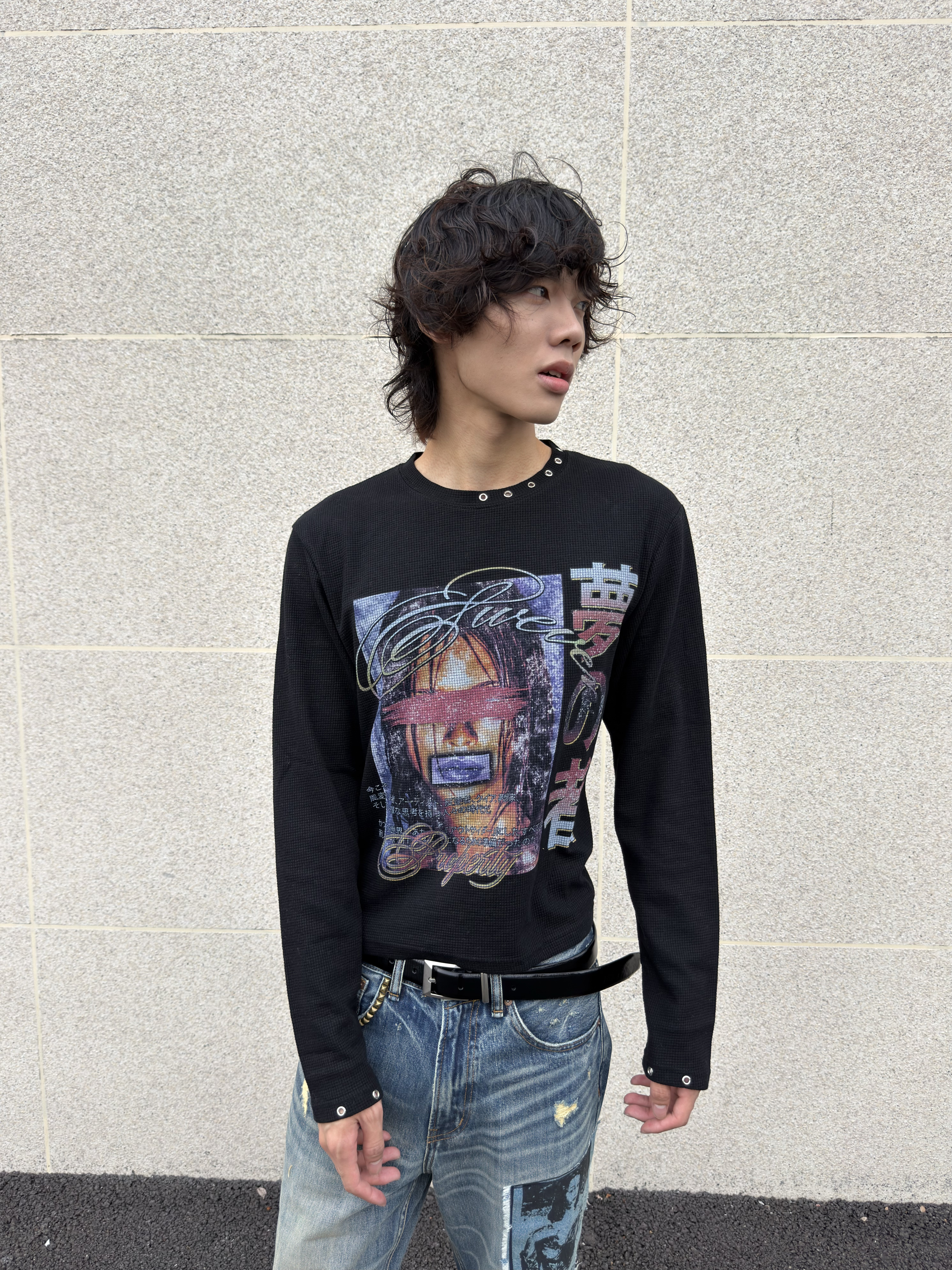 VOWPROGRESS Studded 280g Waffle Long-Sleeve Tee