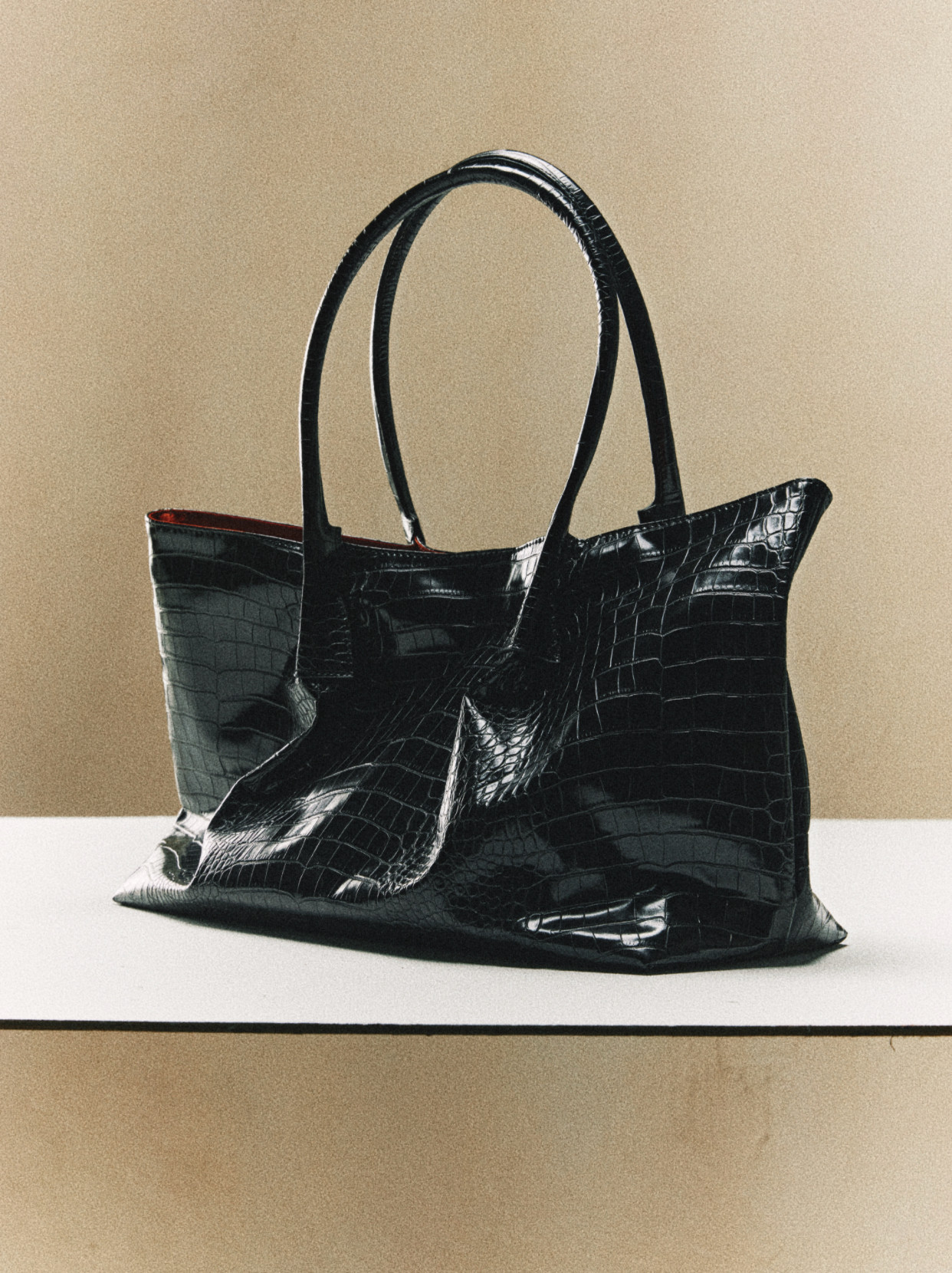 VOWPROGRESS Croc-Embossed Ruched Faux Leather Tote Bag