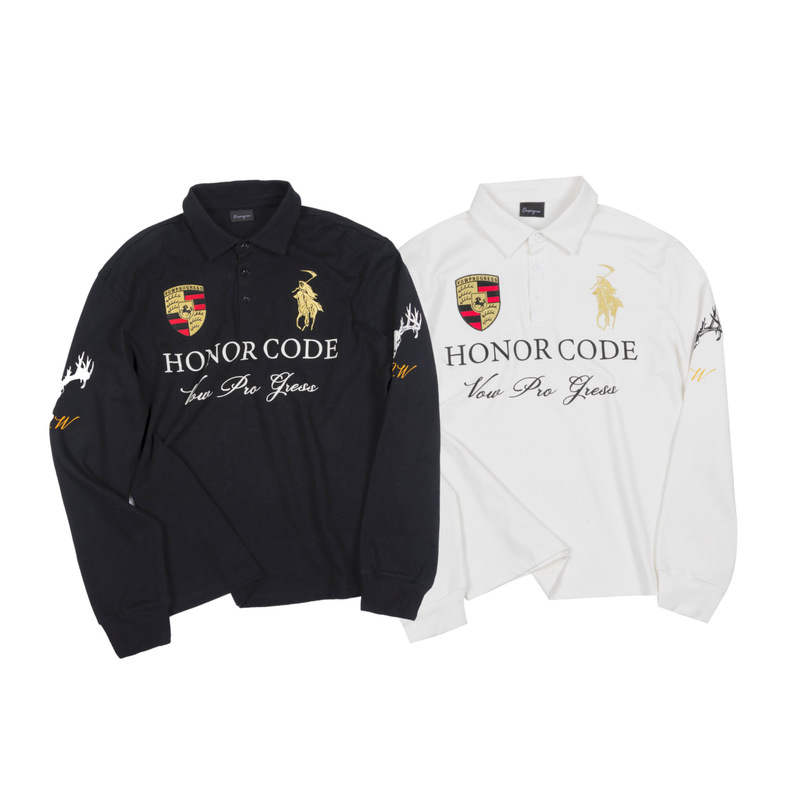 Vowprogress "Deer Hunter" Ghost Rider Gilded Waist-Cinching Embroidered Racing Polo Long Sleeve
