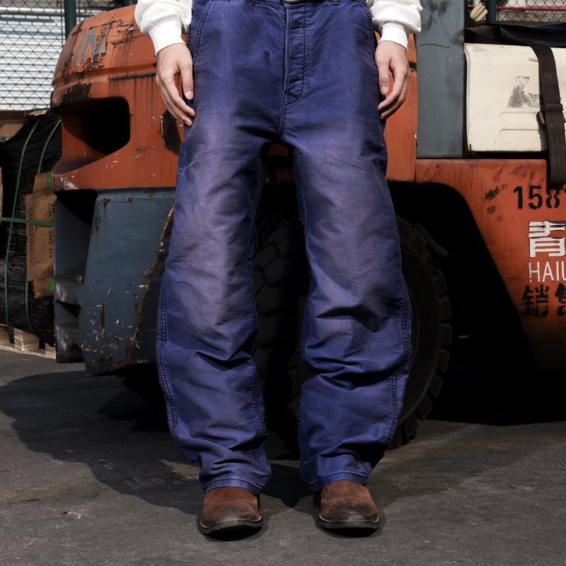 Vowprogress Purple Moleskin Fabric Vintage Distressed Straight Loose Work Pants