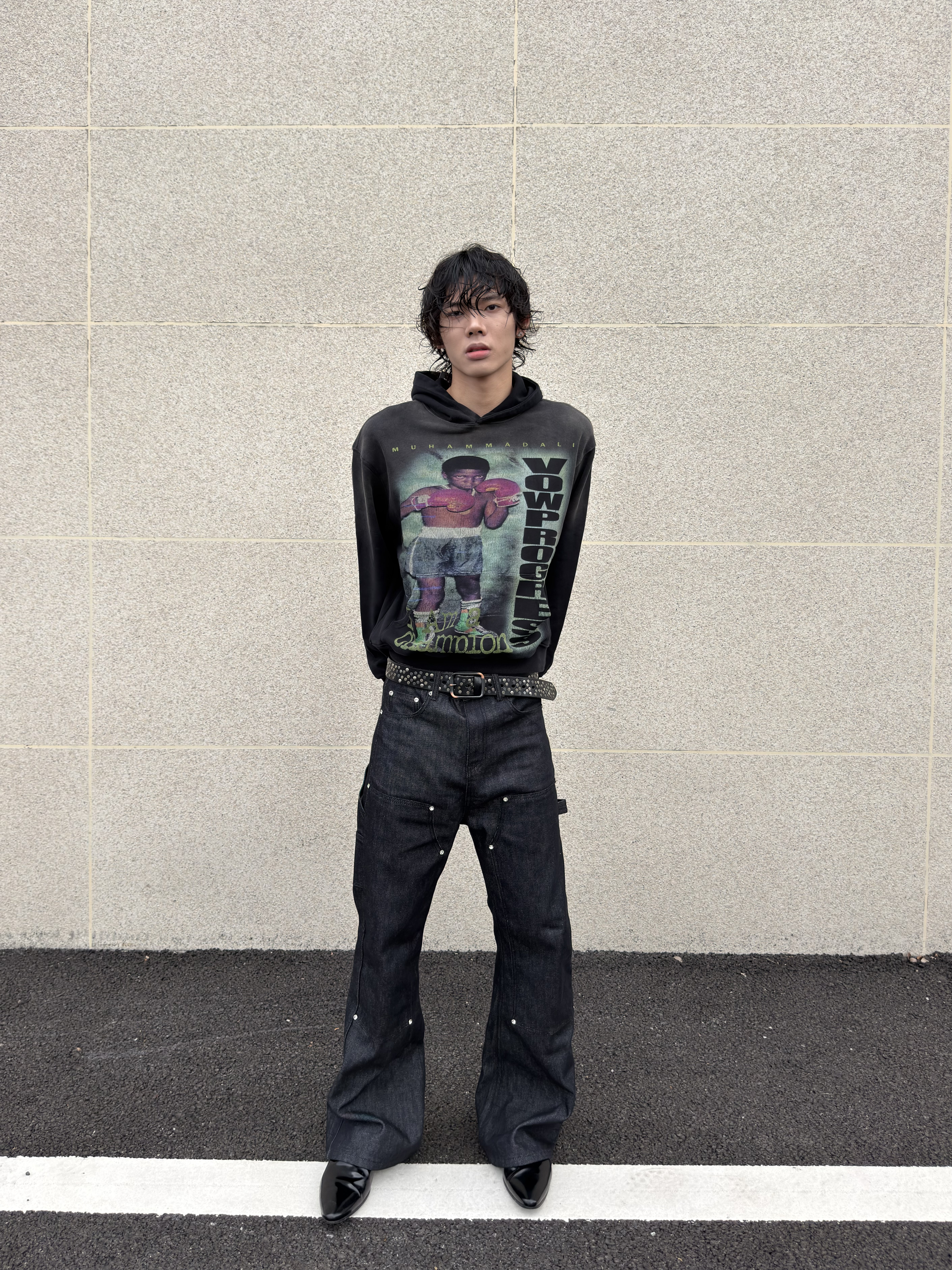 VOWPROGRESS Sun-Faded Black 400g Slim-Fit Hoodie