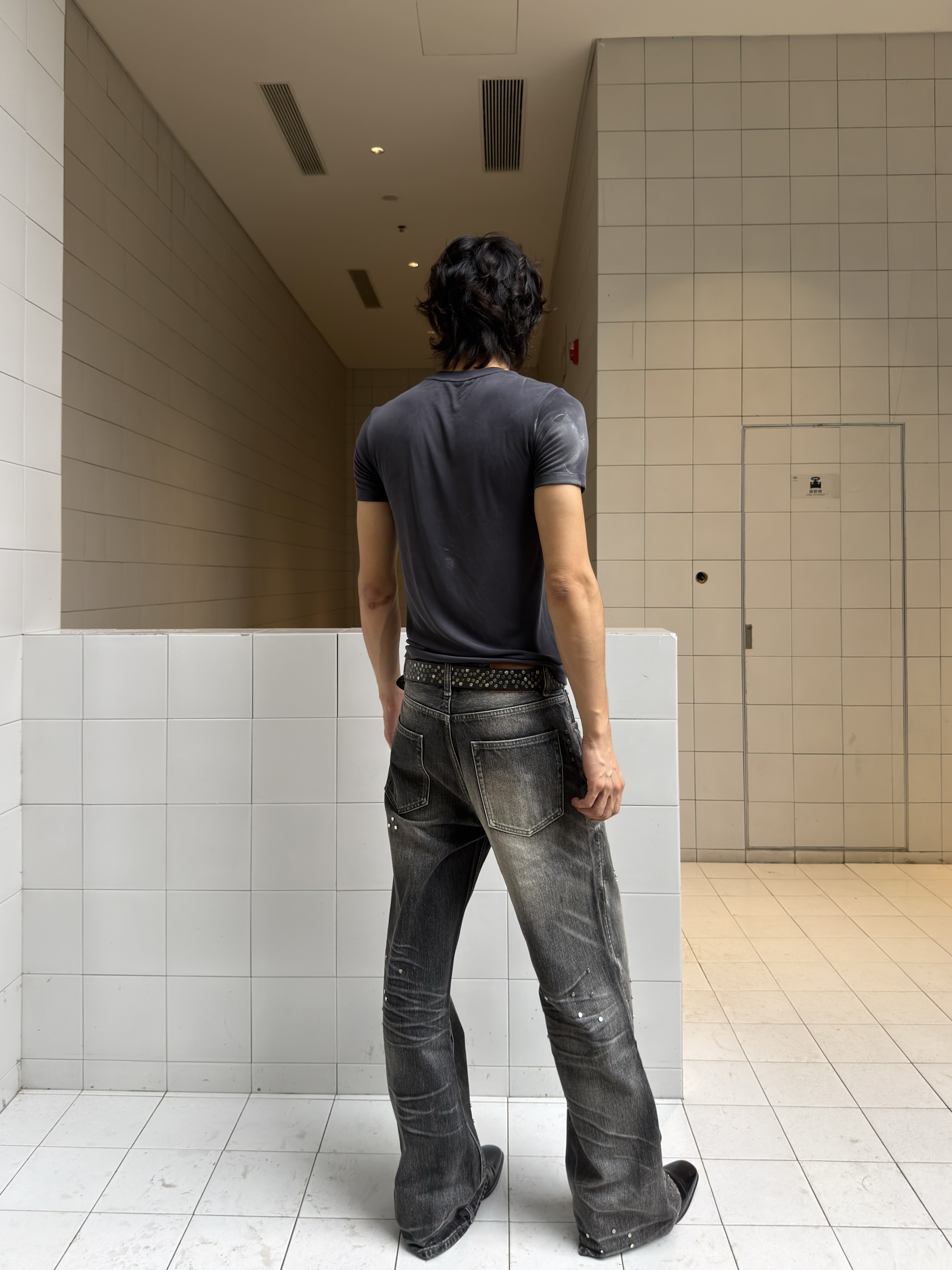 VOWPROGRESS Rivet Black-Brown Flared Jeans