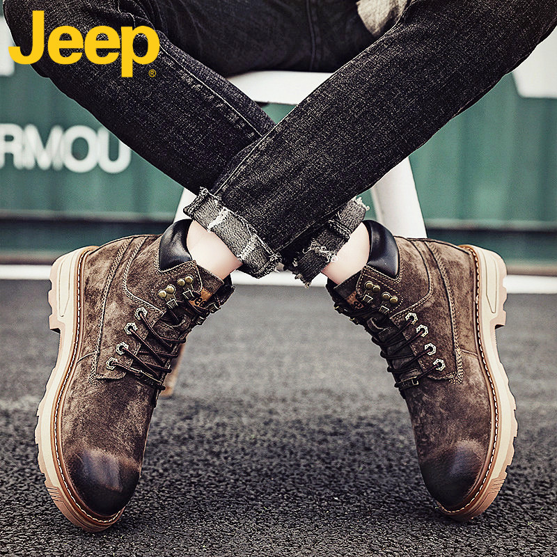 jeep gip guepMartin boots man 2021 years high cylinder men's shoes winter genuine leather outdoor plus suede thickened tooling boots man