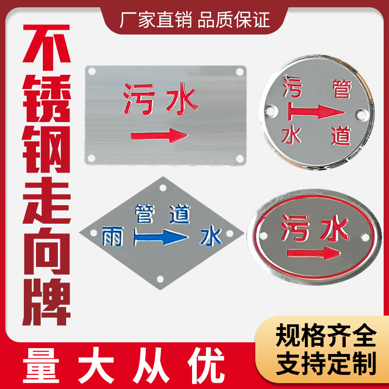 Rain Sewage Well Logo Stamped stainless steel cable plate Corrosion Insulation tank Septic Tank Rain Sewage Oval towards cards