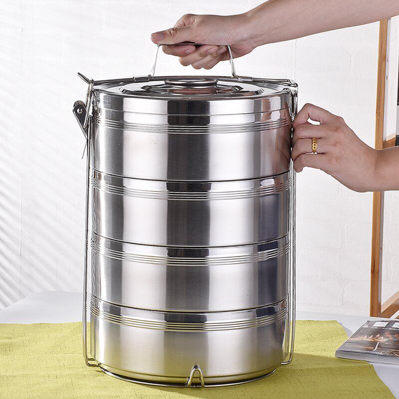 Stainless steel insulated lunchbox Bucket 4 layers of handmade student dining Multi-floor Tippot Circular Multi-People's Number of Dining Boxes
