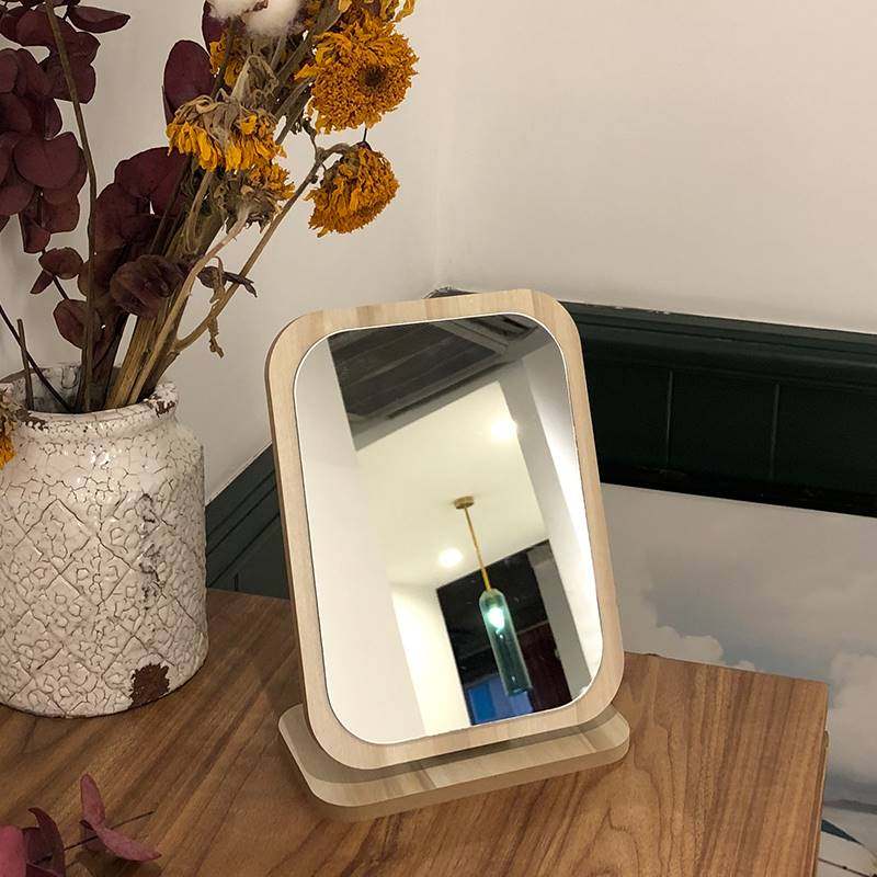 Retro leather desktop mirror desktop office small folding makeup mirror student dormitory dressing mirror portable