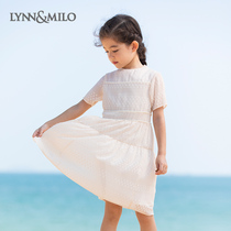 LynnMilo Lynn McRoe 2022 Summer Girls Snow spinning Liandress Korean version Children short sleeve Ocean Gas Dresses