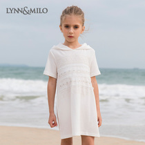LynnMilo Lynn McRoe 2022 Summer Girls long T-shirt Pure cotton one-piece dress Children short sleeve outwear dress