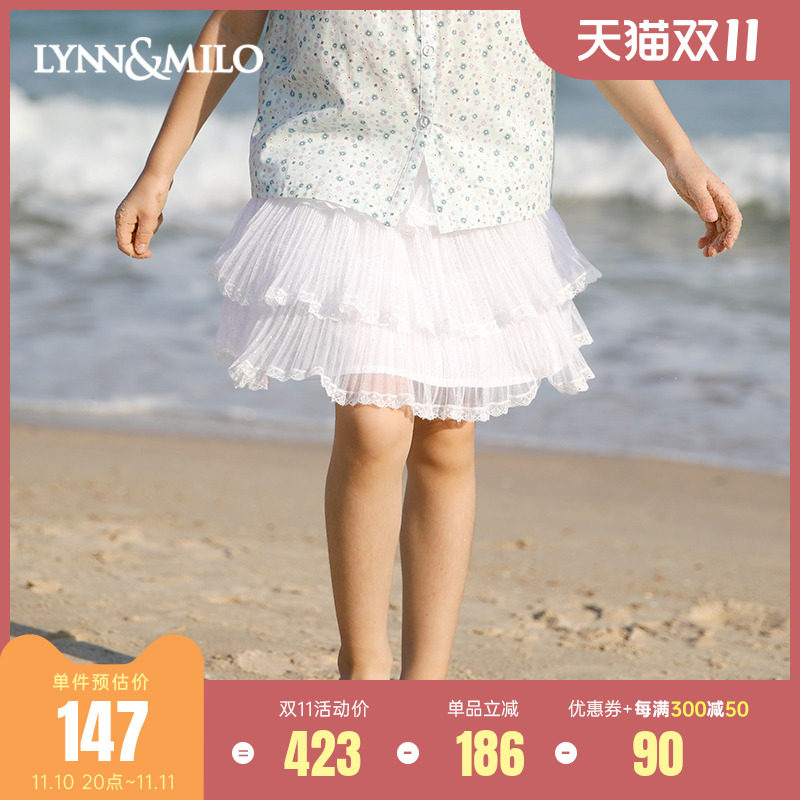 LynnMilo children's clothing 2022 summer girls skirt white glitter children's mesh skirt