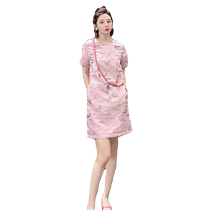 2024 summer high-end light luxury temperament improved cheongsam new Chinese style national style pink jacquard disc button dress