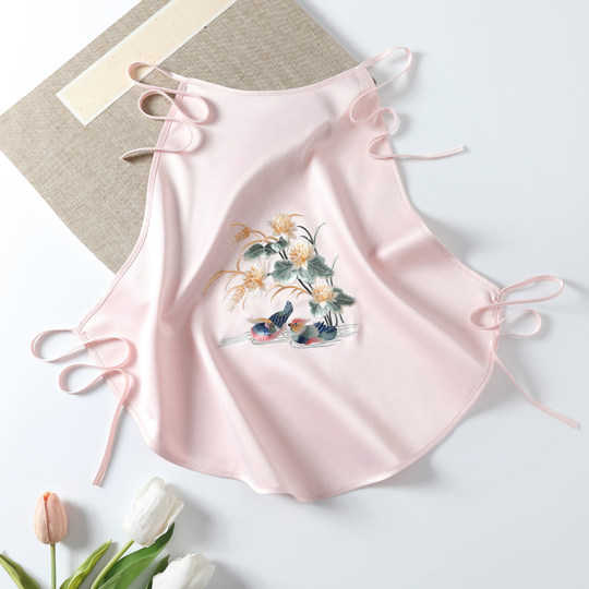 Suzhou Embroidery Sexy Bellyband Women's Embroidered Camisole Sleepwear Loungewear Handmade Double-Layer Imitation Silk Lingerie Women's Set