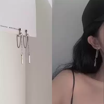 Korean personality trend cold wind Net red earrings female chain tassel earrings temperament punk Tide people ear clip