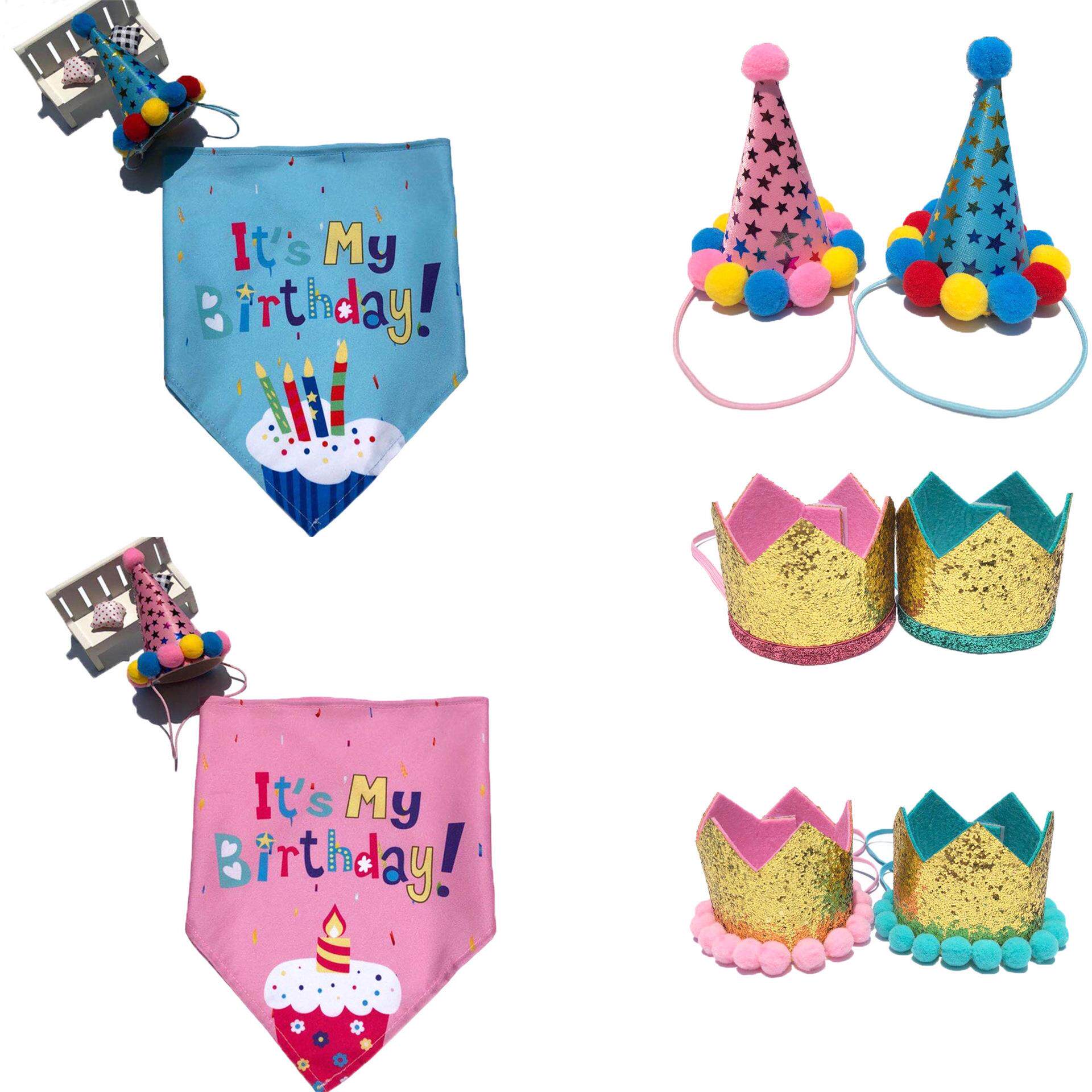 Pet hat cat cute funny teddy photo props dog decorations birthday triangle saliva towel