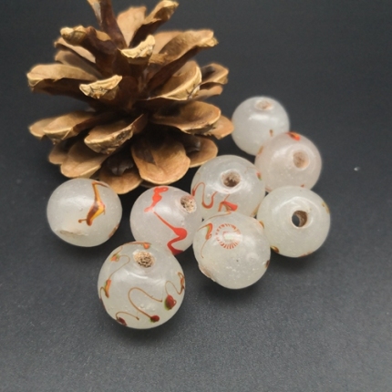 15mm rare ancient pharaoh glazed icing sugar agate with an FengEye old glazed solid crested eye single price