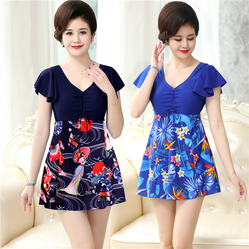 Swimsuit female mother section middle-aged and elderly one-piece conservative belly cover thin bathing suit hot spring large size sleeveless swimsuit