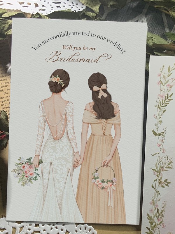 Wedding Portrait Illustration Wedding Invitation 2022 New Greeting Card Souvenir Thank You Card Sisters Bridesmaids Groomsmen Invitation