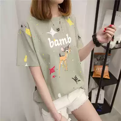 Summer clothes ins Super fire clothes 2020 new short sleeve T-shirt female students bf loose Korean cartoon Wild