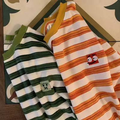 Summer women's new striped short sleeve T-shirt female Korean version of loose student embroidery Joker ins Hyun elegant style short sleeve women