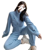 Оригинальный синий осенний спортивный костюм для отдыха, комплект, коллекция 2021, оверсайз, популярно в интернете