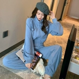 Оригинальный синий осенний спортивный костюм для отдыха, комплект, коллекция 2021, оверсайз, популярно в интернете