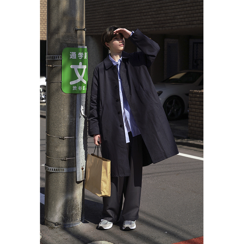EviStub 20FW Japanese cut loose over the knee medium and long version Balmacan windbreaker single breasted jacket men