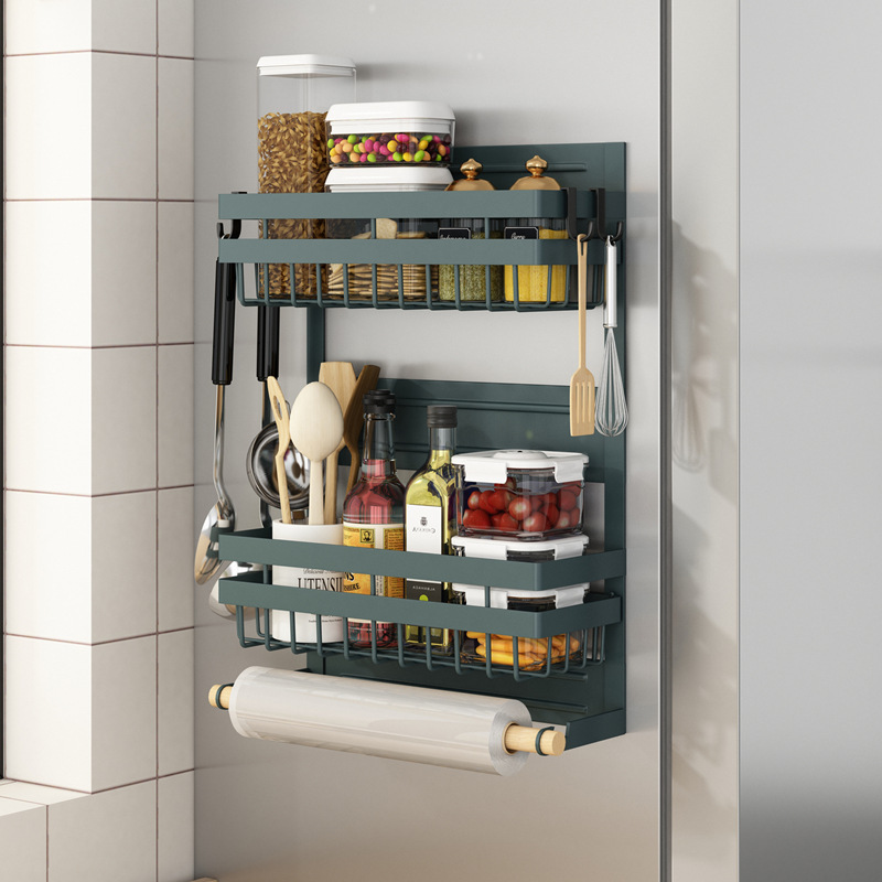 Refrigerator Rack Shelve Shelf Kitchen free of stiletto magnetic suction multifunction home side wall-mounted basket Preservation Film containing shelf