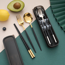 Stainless steel chopstick spoon suit single child portable outer band cutlery cutlery Three sets of student containing box