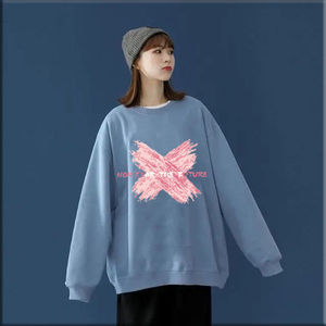 显瘦印花上衣小众慵懒风韩版外套圆领卫衣女