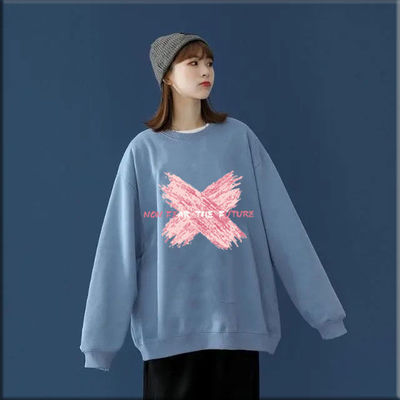 显瘦印花上衣小众慵懒风韩版外套圆领卫衣女