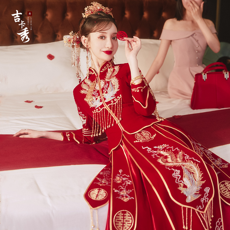 Velvet suhe traditional wedding dress, evening dress, suitable for teen, plus size