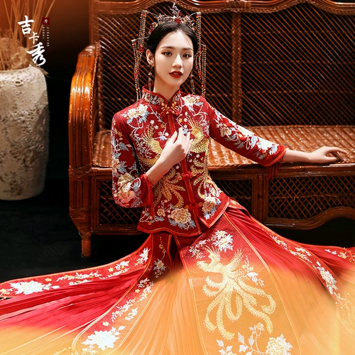 Традиционный свадебный наряд Сюхэ, свадебное платье для невесты, вечернее платье, дракон и феникс