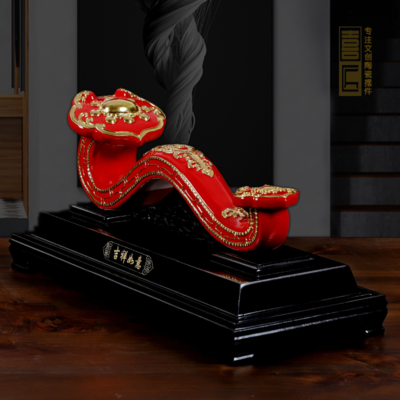 Xiamen Lacquer Carving Red Ceramic Ruyi Ornament, Light Luxury Housewarming Gift, Moving Gift, Wedding Gift, Opening Gift