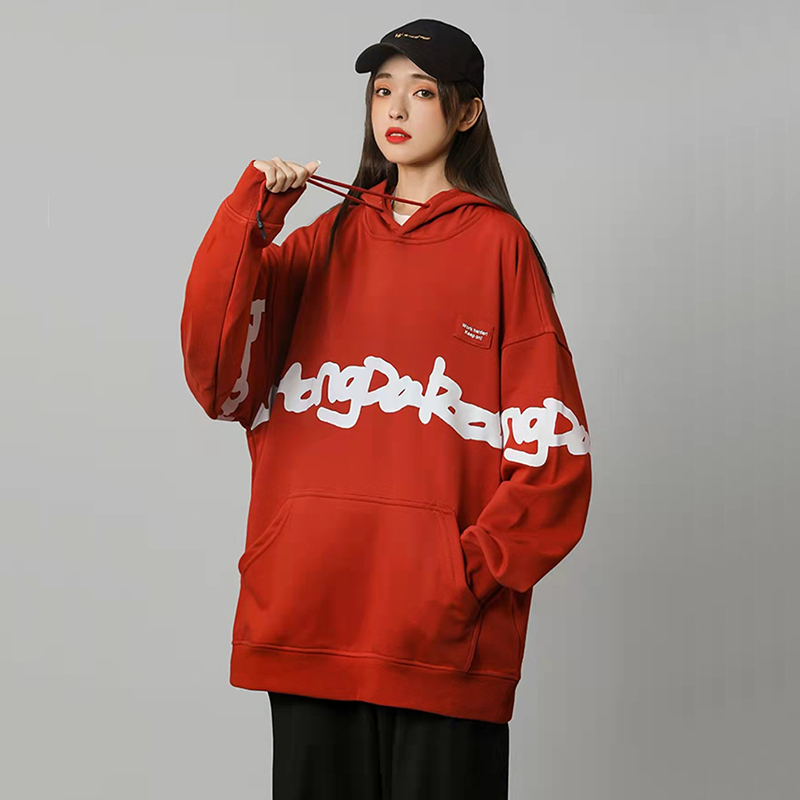 Even cap sports shirt woman 2022 spring new Korean version ins Chains Chains with red color loose plus suede cap jacket Chains big size