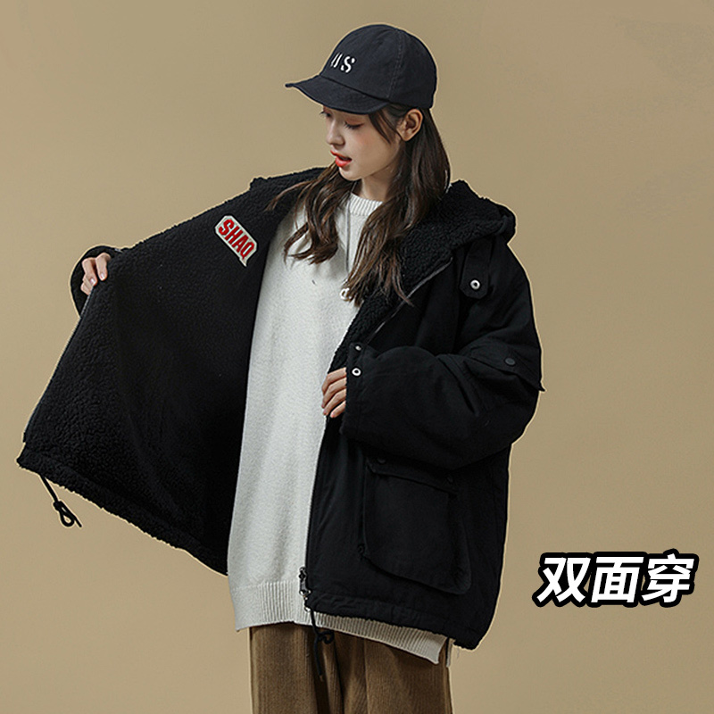 Lamb wool coat women wear 2021 new winter Korean version of loose cotton-padded jacket lamb wool double frock vests