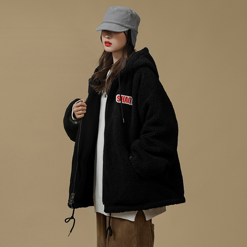 Two sides wearing lamb wool coat female double face wearing autumn and winter 2021 new Korean version plus velvet thickened cotton clothes cotton clothes