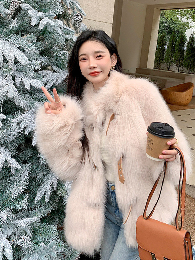 【美品】 ounce base fur collar coat オンス 韓国 Fox Fur Buckle Fur Coat Womens Winter Plush Jacket Korean Style